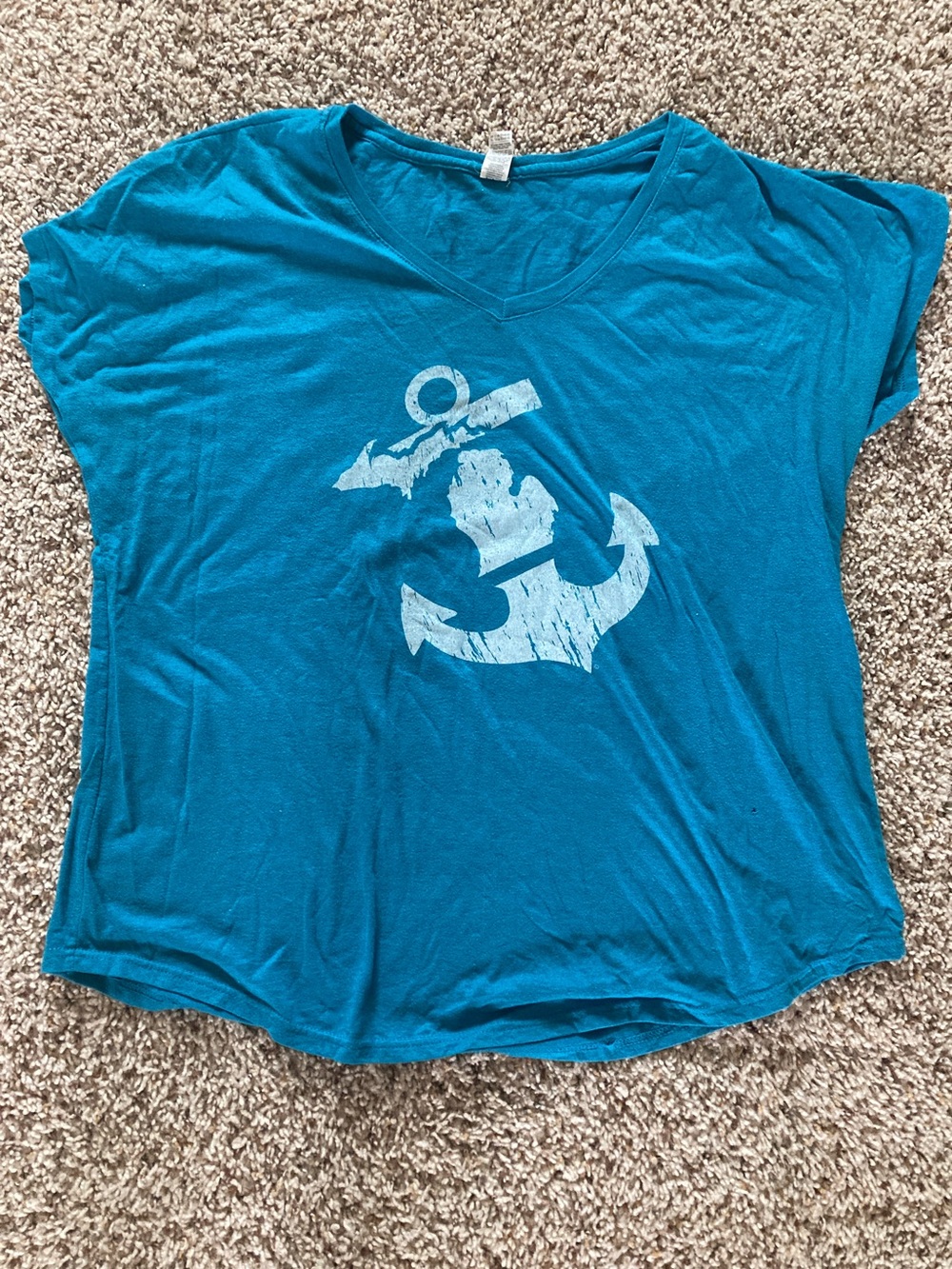 Michigan anchor  Anvil Teal V-Neck Anchor Graphic Tee